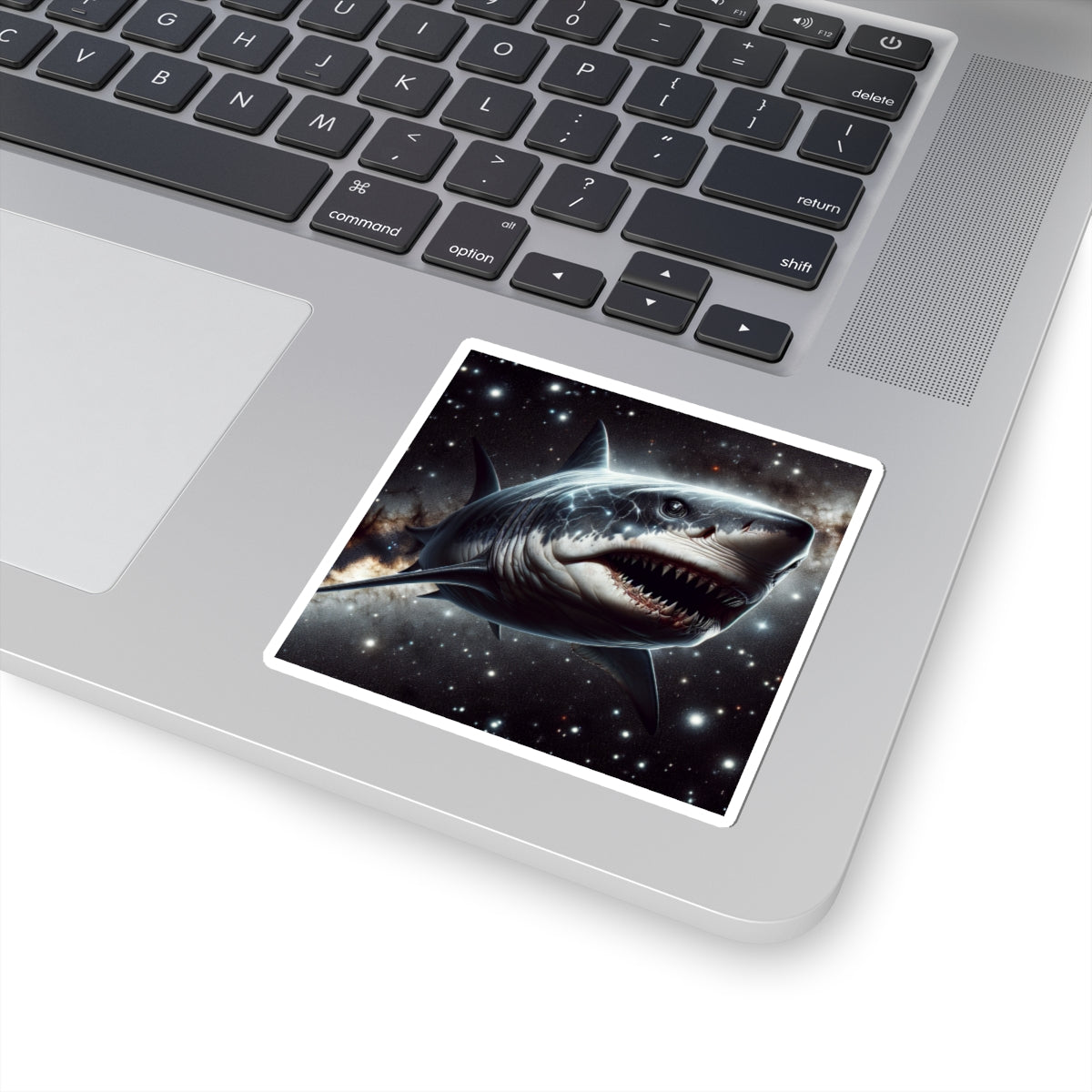 Cosmic Shark Kiss-Cut Stickers, Space Decor, Ocean Lover Gift, Unique Art Stickers, Cool Laptop Stickers, Fun Party Favors
