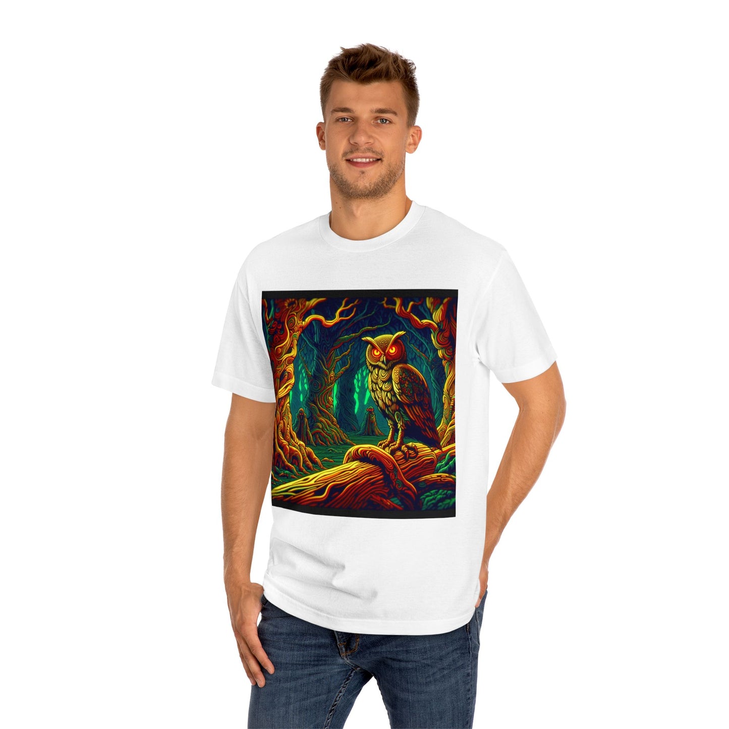 Vibrant Owl Unisex Tee - Artful Forest Design, Nature Lover Gift, Graphic Tee for Events, Eco-Friendly Fashion, Unique Art Apparel