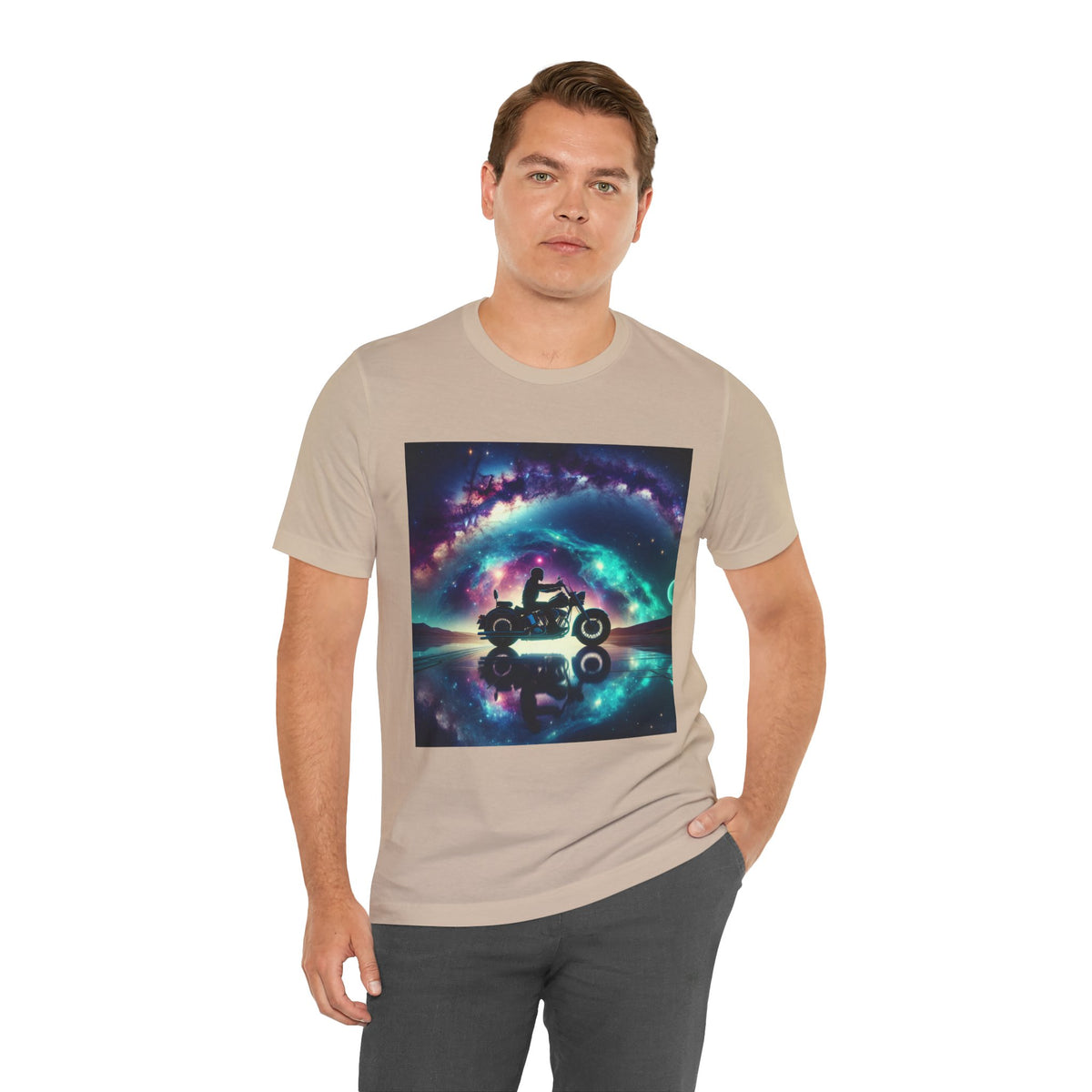 Galactic Biker Tee: Cosmic Shirt, Trendy Apparel