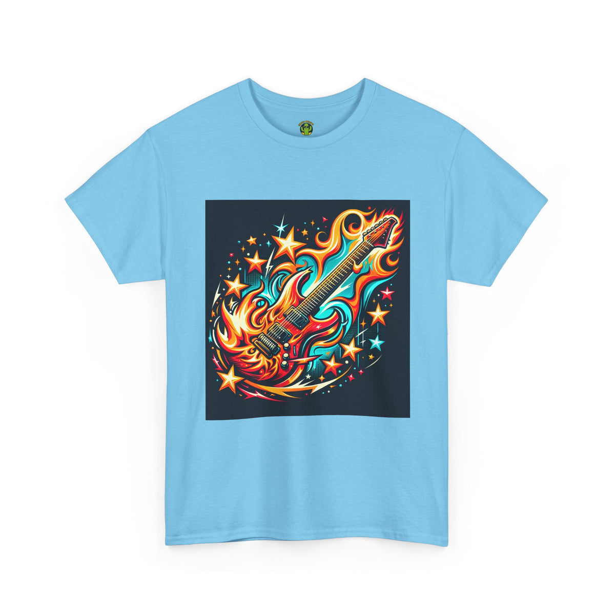 Flame Guitar Unisex Heavy Cotton Tee - Retro Rock Vibe Shirt