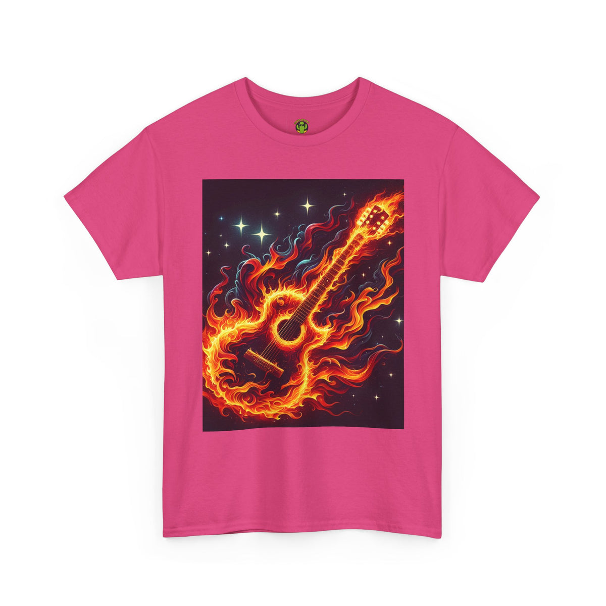 Flaming Guitar Heavy Cotton Tee – Perfect for Music Lovers