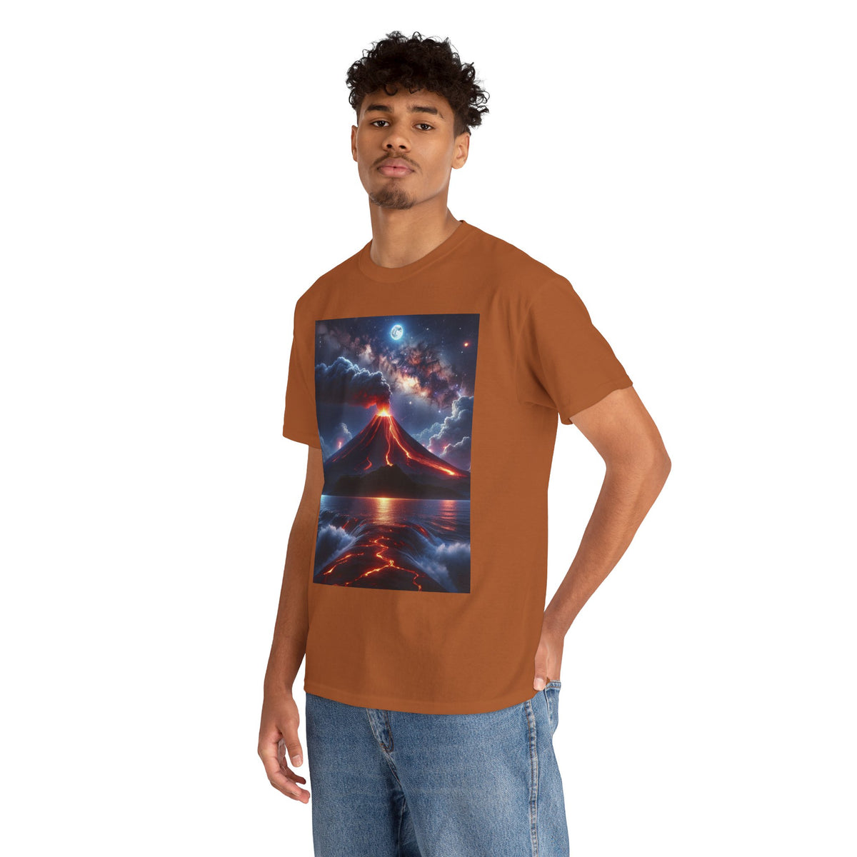 Volcano Sunset Unisex Heavy Cotton Tee - Graphic T-Shirt for Nature Lovers
