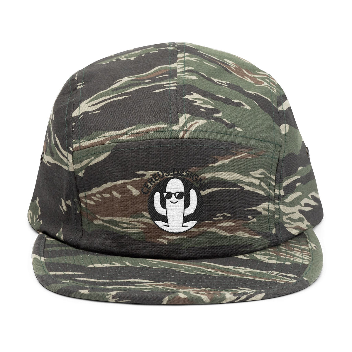 Black and White Cereus Designs Logo Stylish 5 Panel Cap with Unique Embroidery, Trendy Headwear for Every Occasion, Summer Cap, Gift for Him or Her, Fashionable Apparel