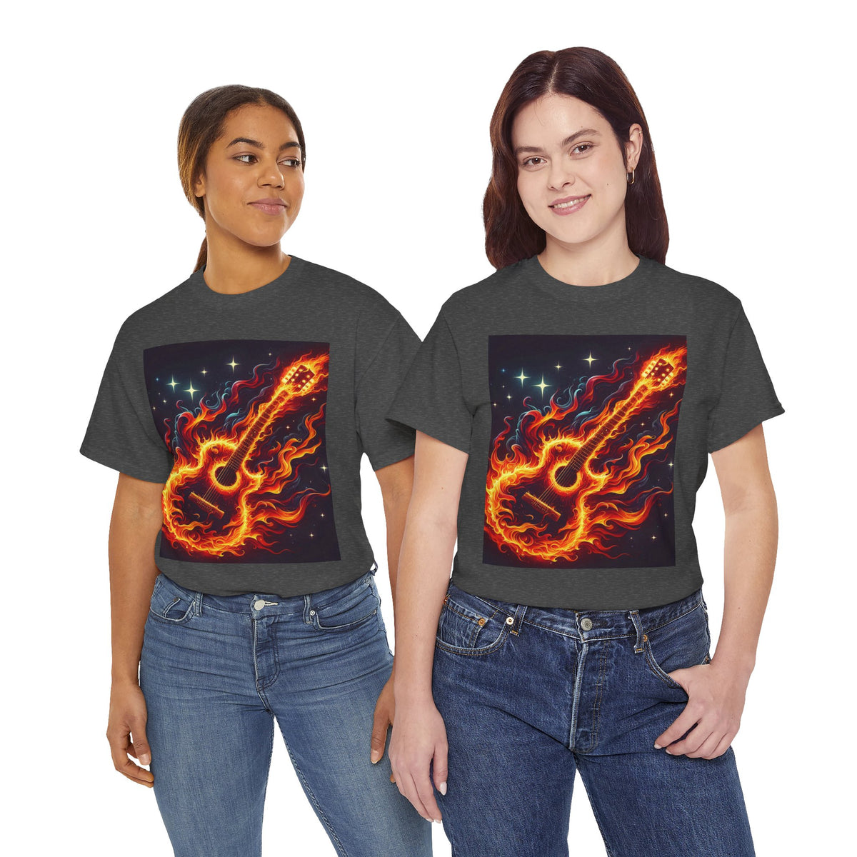 Flaming Guitar Heavy Cotton Tee – Perfect for Music Lovers