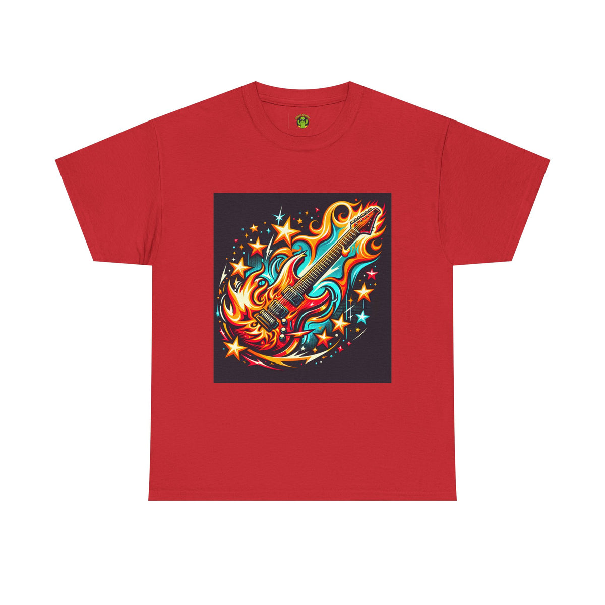 Flame Guitar Unisex Heavy Cotton Tee - Retro Rock Vibe Shirt