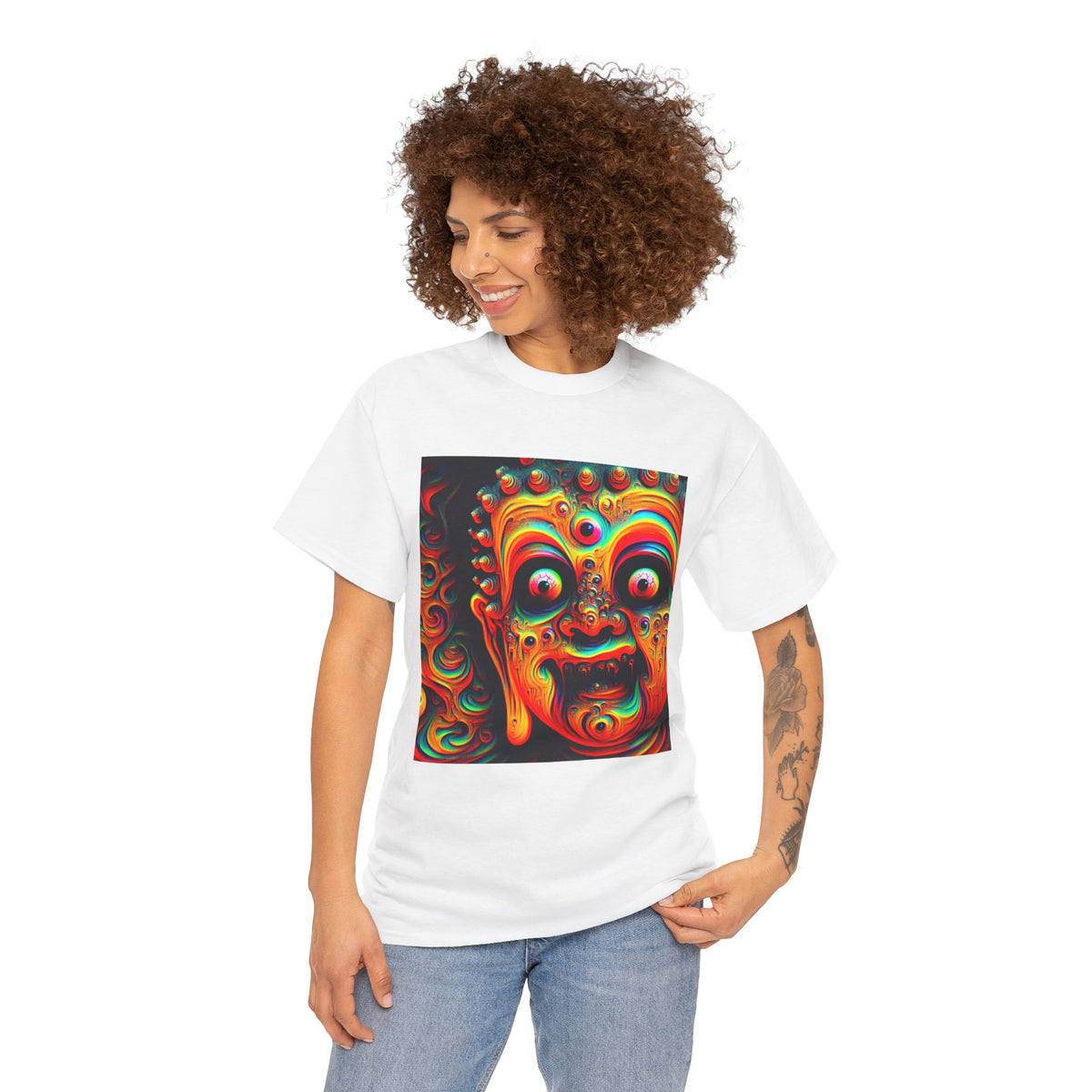 Vibrant Buddha Art Tee, Heavy Cotton T-Shirt, Unique Graphic Tee