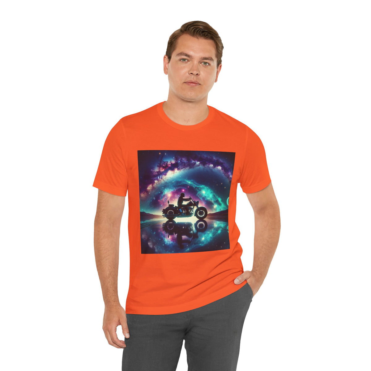 Galactic Biker Tee: Cosmic Shirt, Trendy Apparel