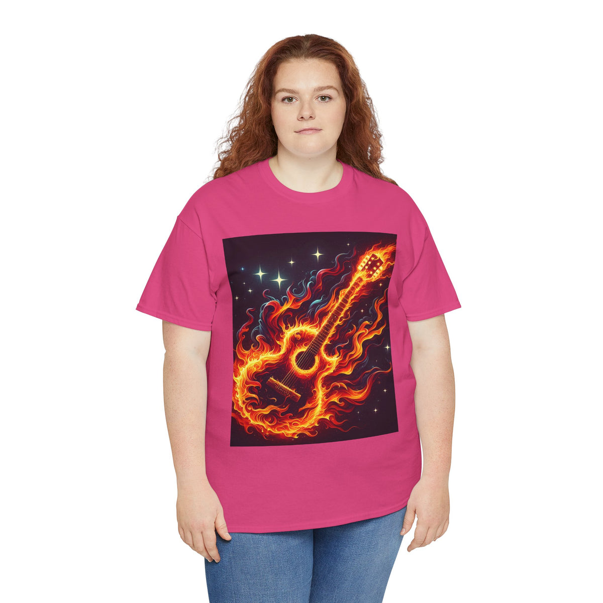 Flaming Guitar Heavy Cotton Tee – Perfect for Music Lovers