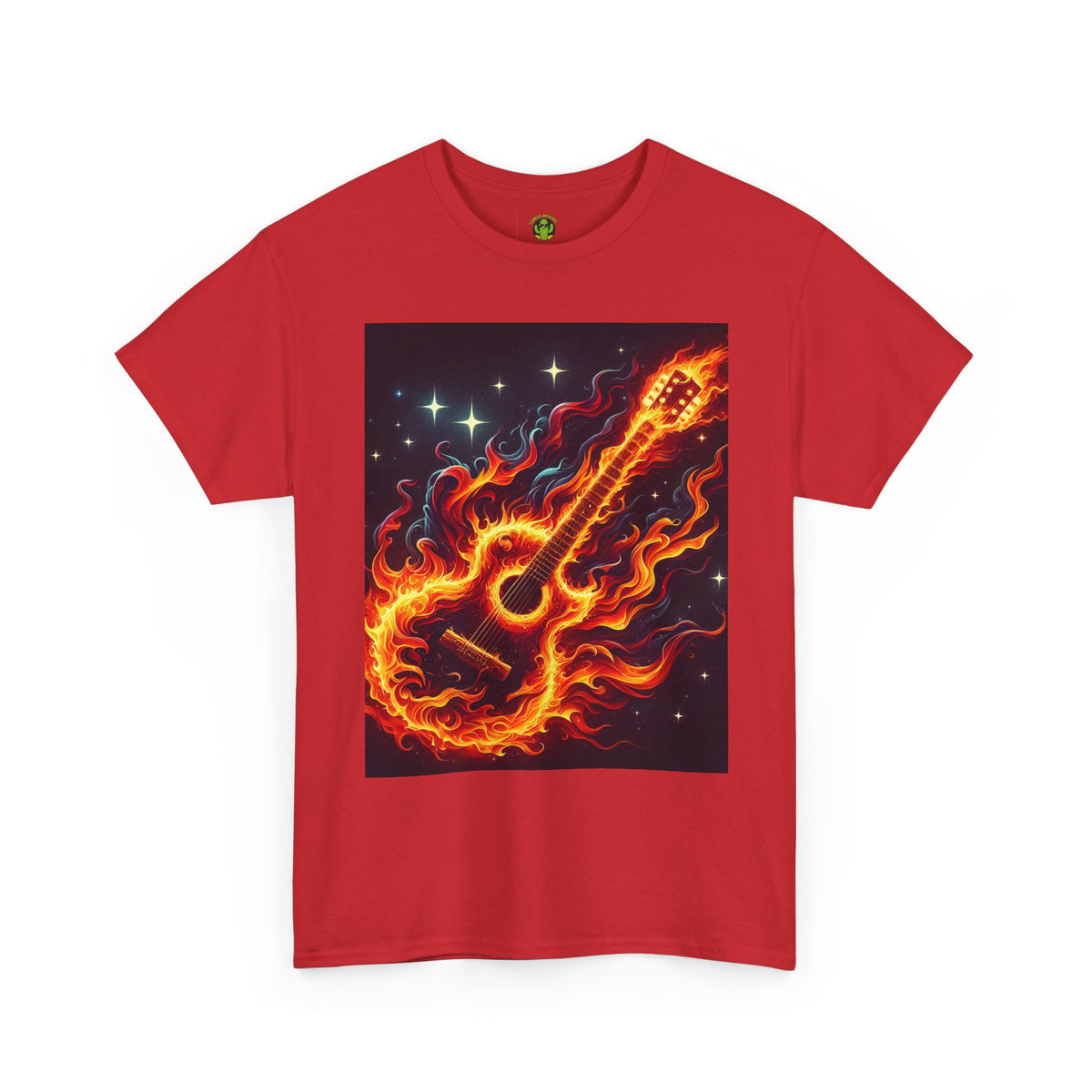 Flaming Guitar Heavy Cotton Tee – Perfect for Music Lovers