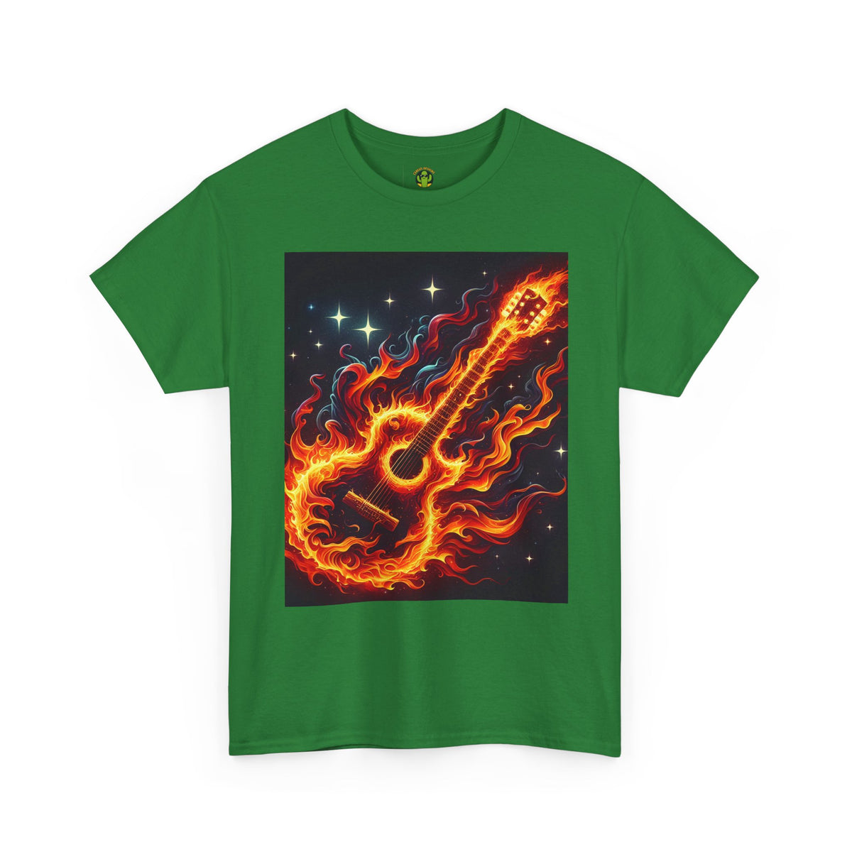 Flaming Guitar Heavy Cotton Tee – Perfect for Music Lovers