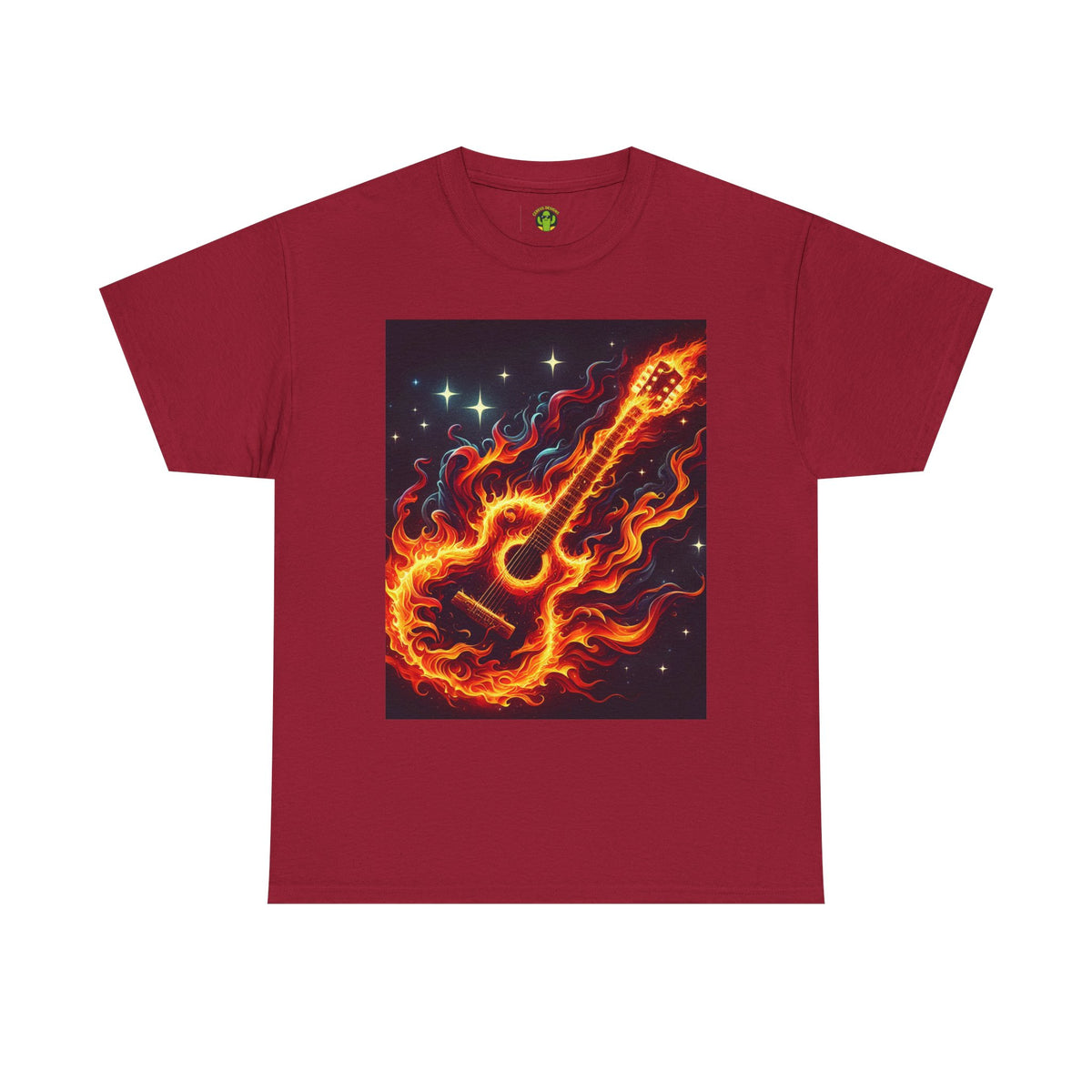 Flaming Guitar Heavy Cotton Tee – Perfect for Music Lovers