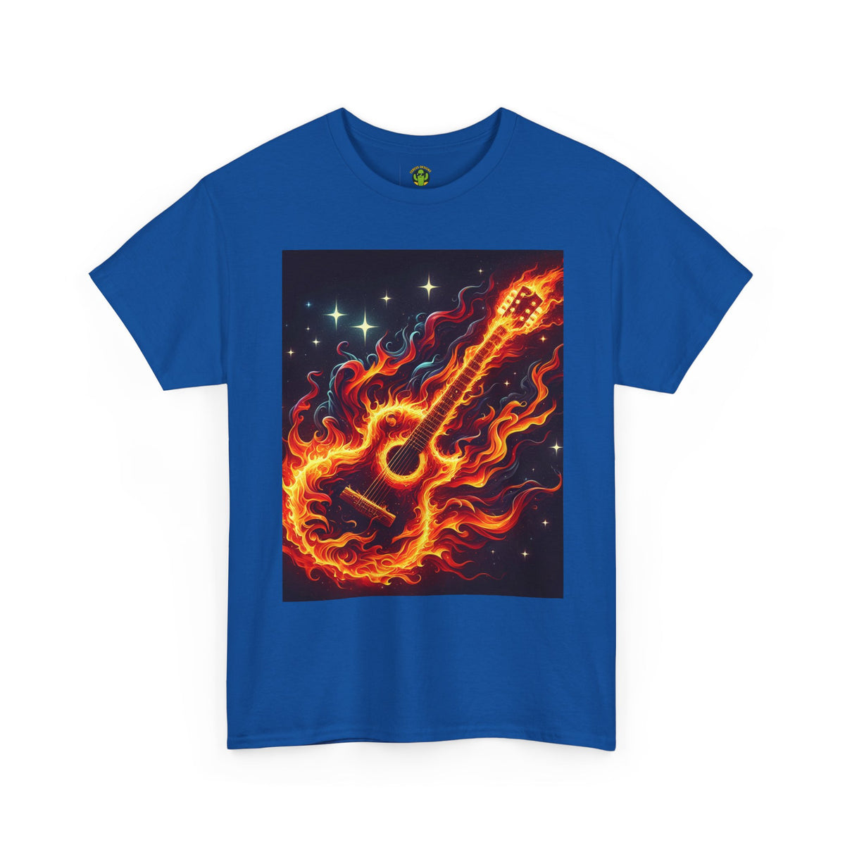 Flaming Guitar Heavy Cotton Tee – Perfect for Music Lovers