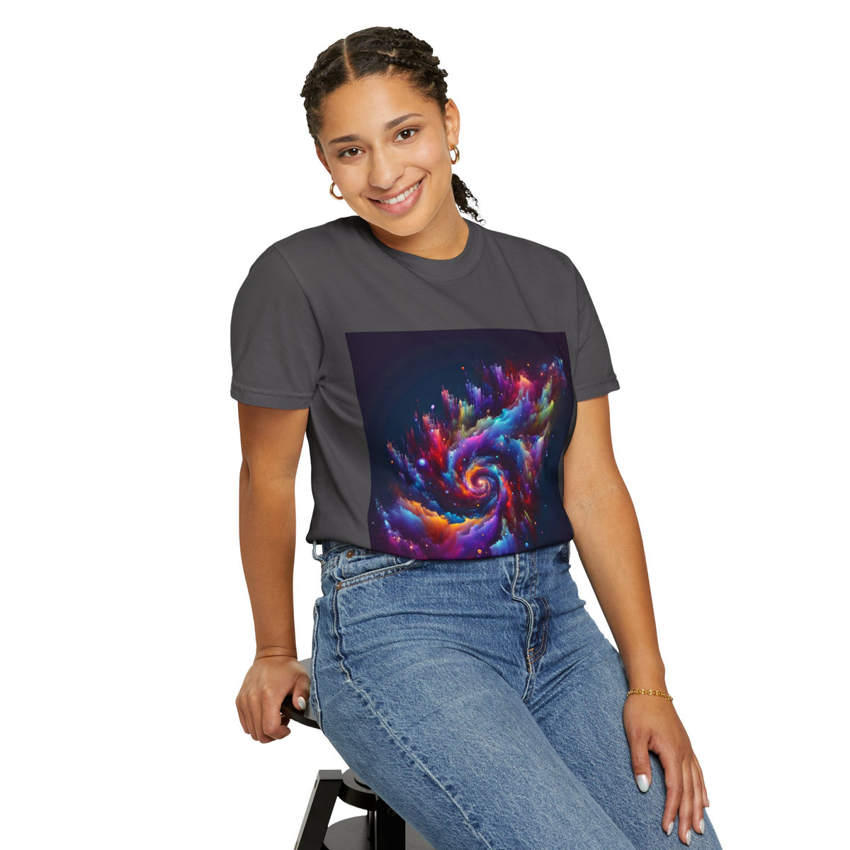 Cosmic Swirl Garment-Dyed T-Shirt – Vibrant Space Design for Sci-Fi Lovers