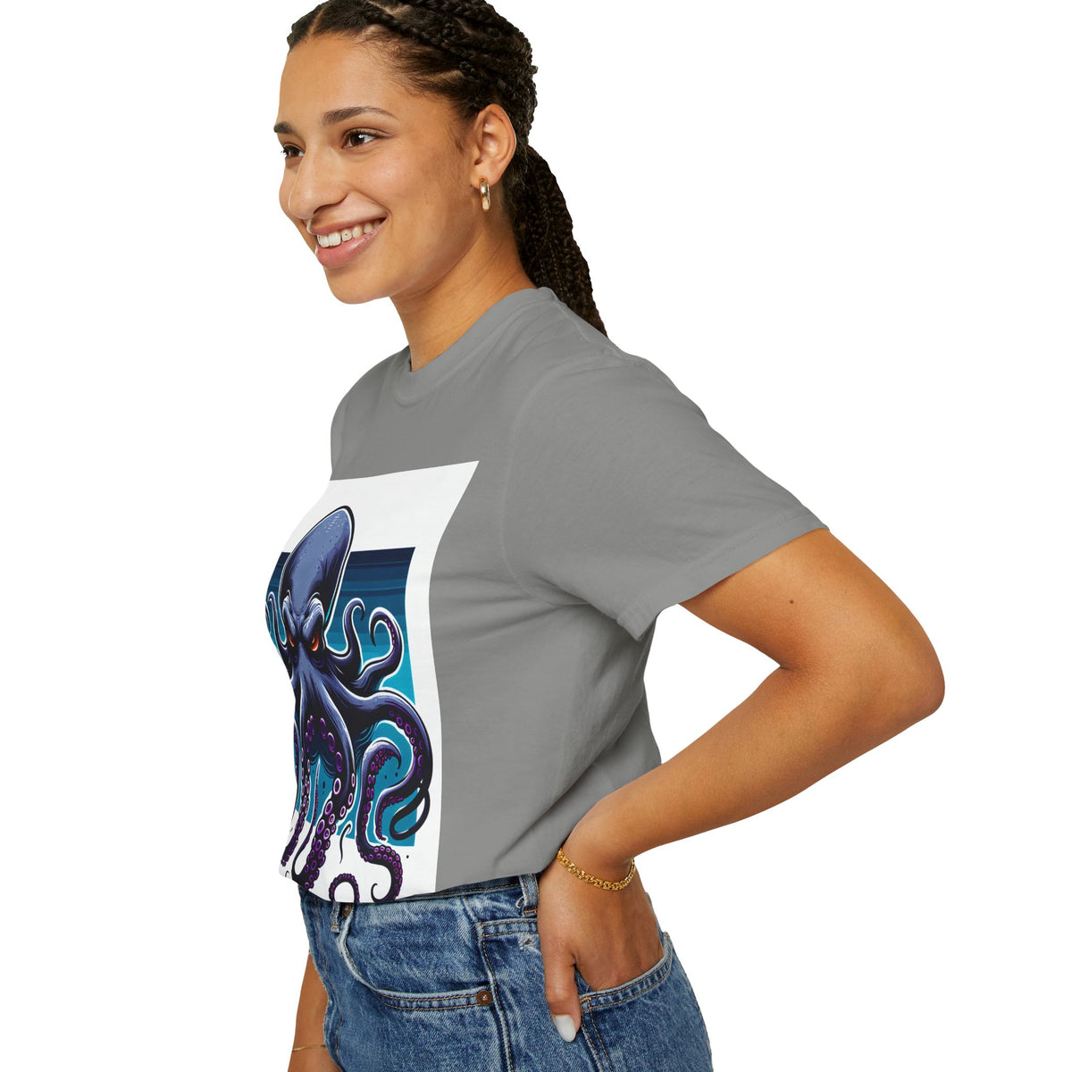 Ocean-Inspired Unisex Garment-Dyed T-Shirt with Octopus Design