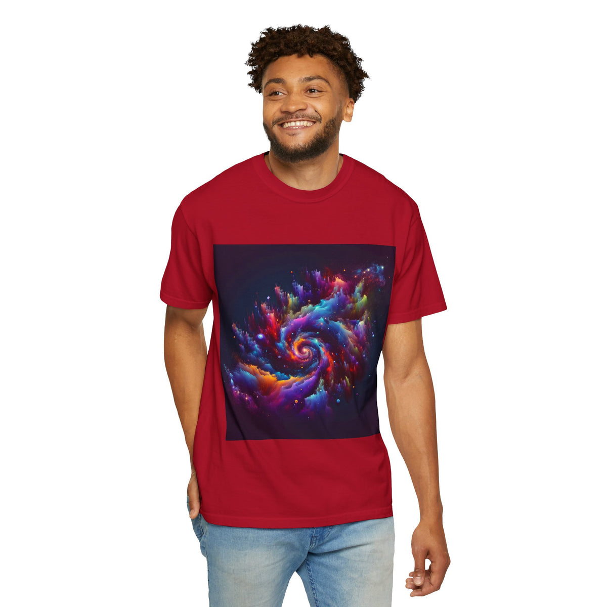 Cosmic Swirl Garment-Dyed T-Shirt – Vibrant Space Design for Sci-Fi Lovers
