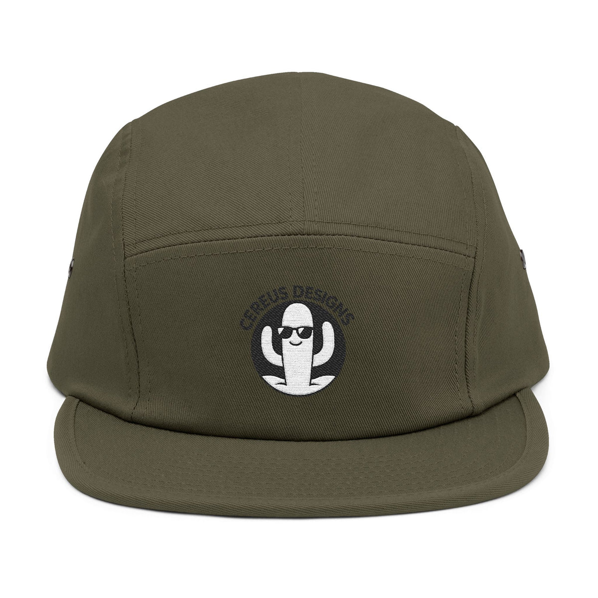 Black and White Cereus Designs Logo Stylish 5 Panel Cap with Unique Embroidery, Trendy Headwear for Every Occasion, Summer Cap, Gift for Him or Her, Fashionable Apparel