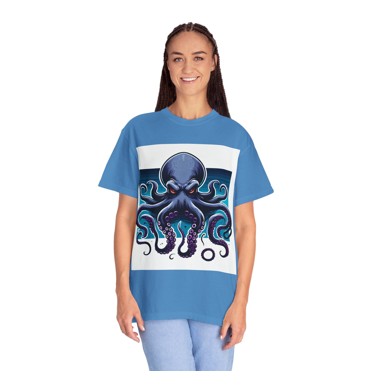 Ocean-Inspired Unisex Garment-Dyed T-Shirt with Octopus Design