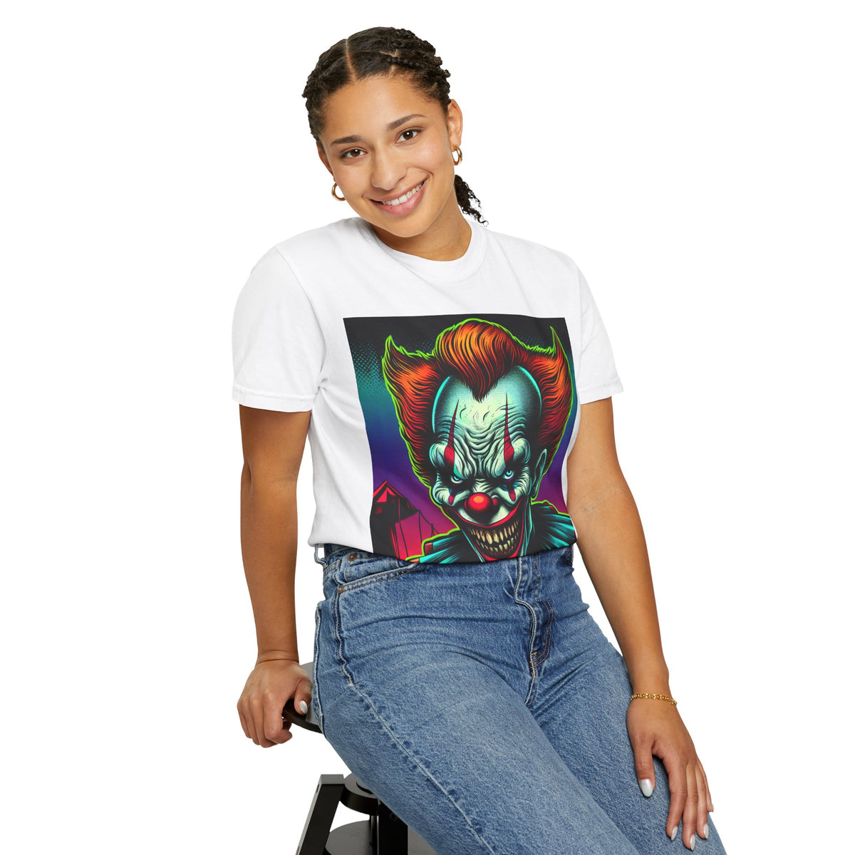 Creepy Clown Graphic Garment-Dyed T-Shirt