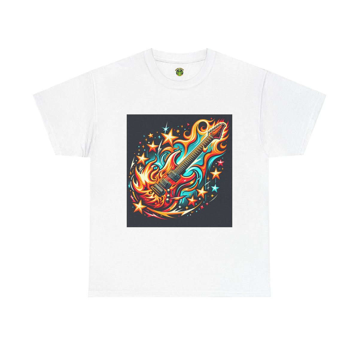 Flame Guitar Unisex Heavy Cotton Tee - Retro Rock Vibe Shirt