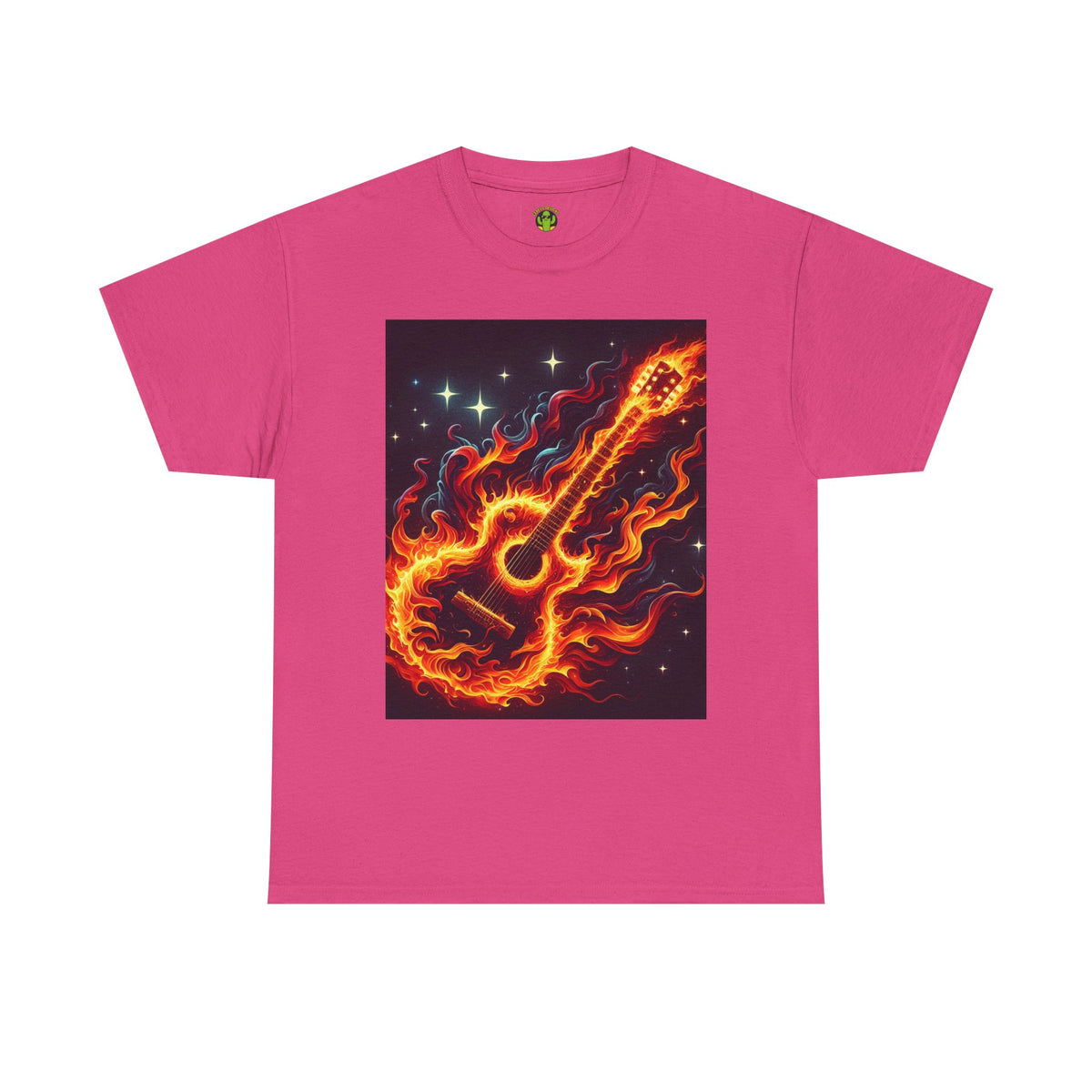 Flaming Guitar Heavy Cotton Tee – Perfect for Music Lovers