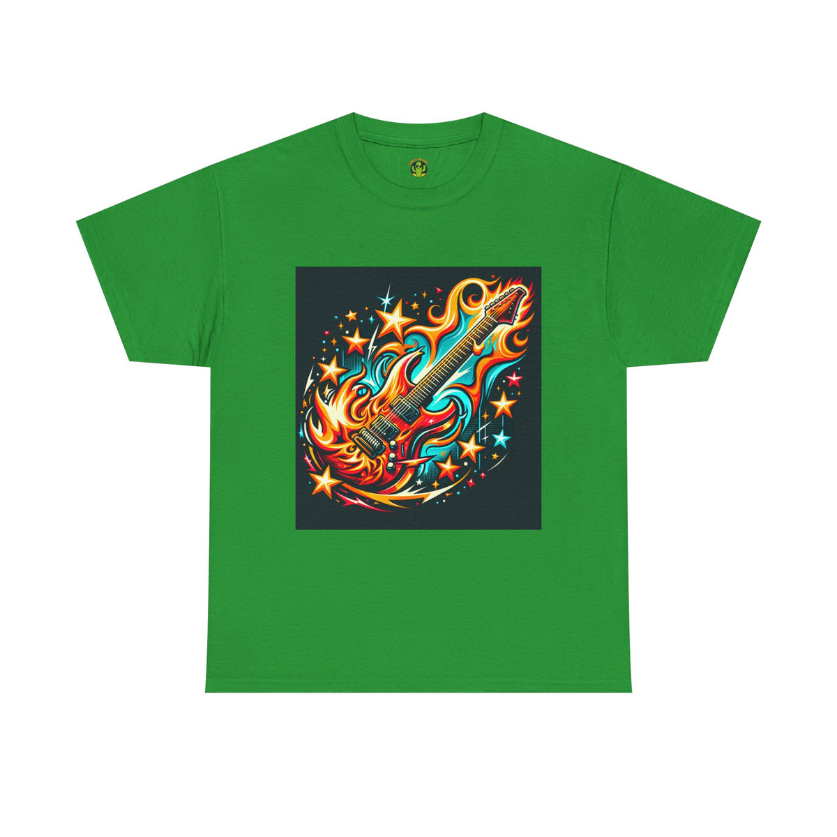 Flame Guitar Unisex Heavy Cotton Tee - Retro Rock Vibe Shirt