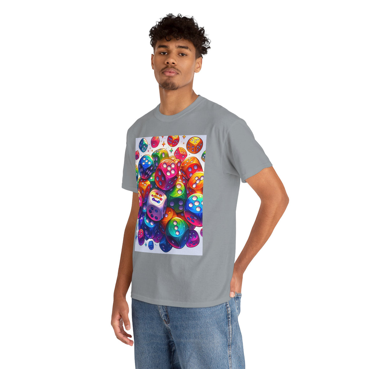 Colorful Dice Heavy Cotton Tee - Fun Gaming Tee for Casual Wear