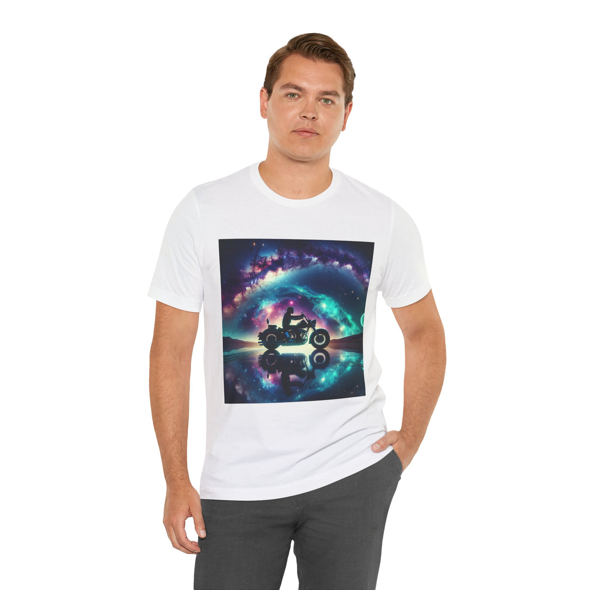Galactic Biker Tee: Cosmic Shirt, Trendy Apparel