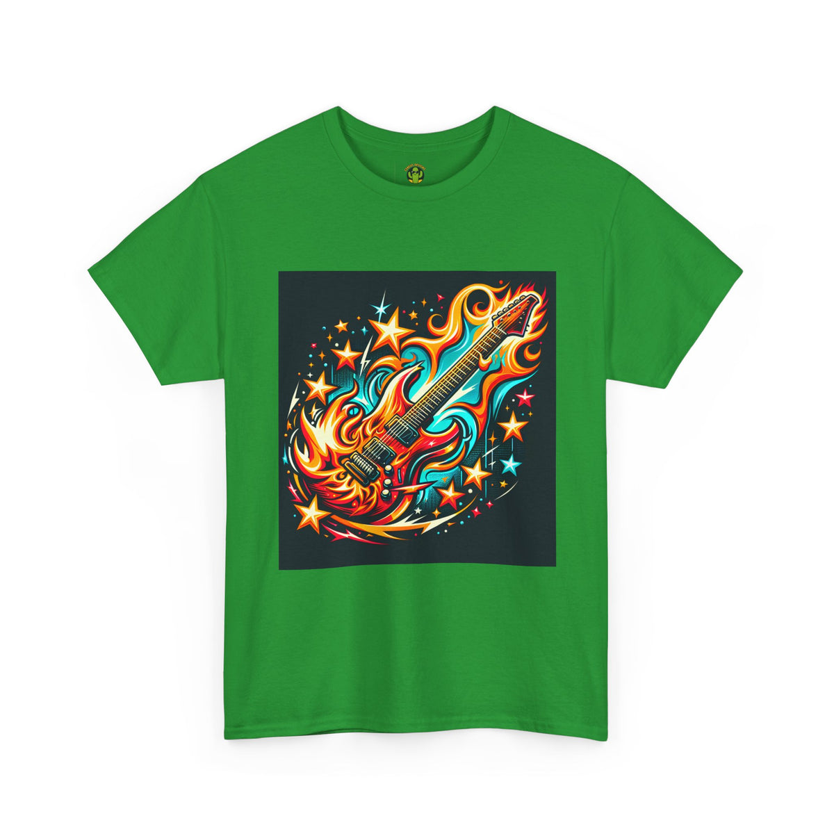 Flame Guitar Unisex Heavy Cotton Tee - Retro Rock Vibe Shirt