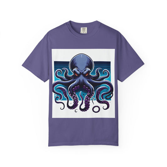 Ocean-Inspired Unisex Garment-Dyed T-Shirt with Octopus Design