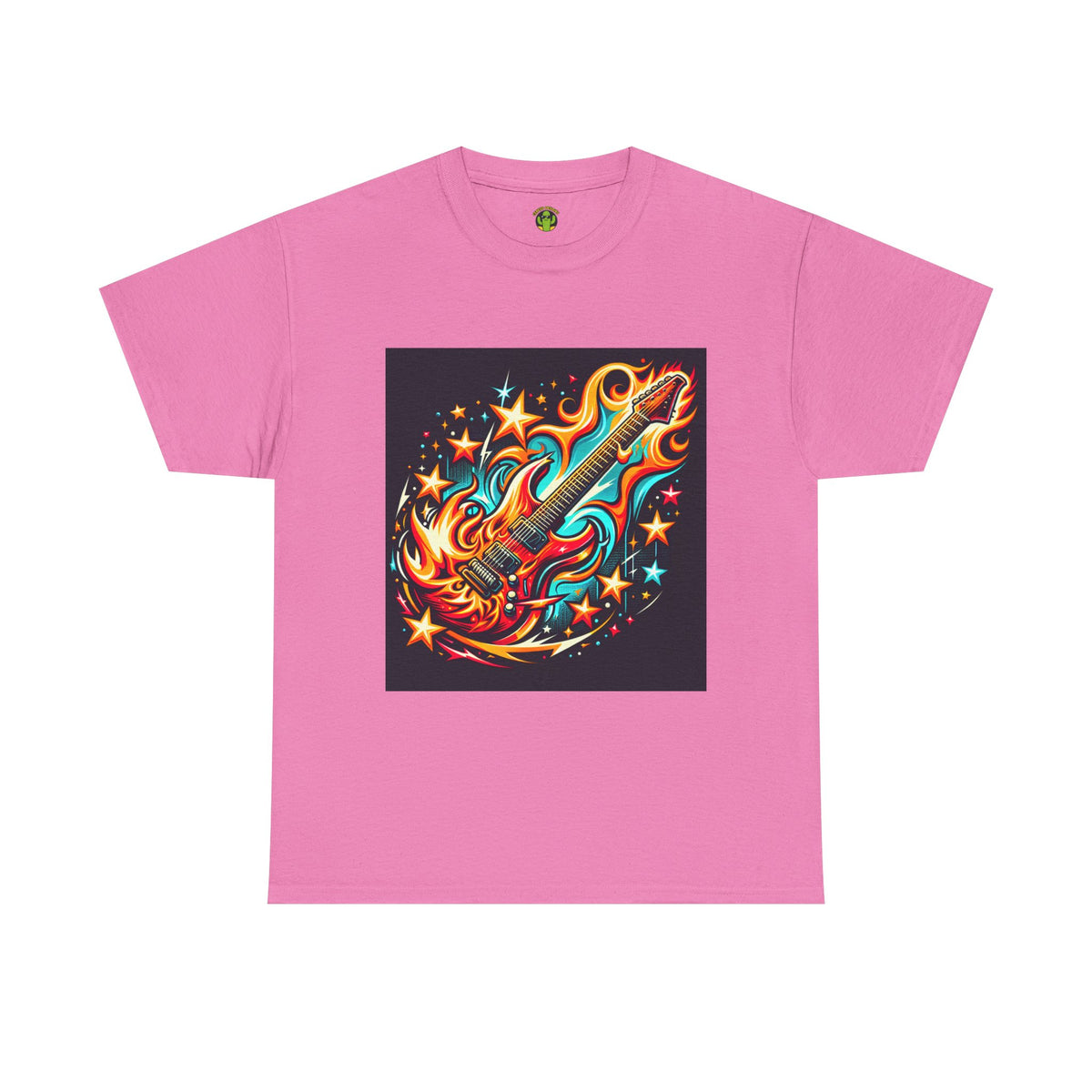 Flame Guitar Unisex Heavy Cotton Tee - Retro Rock Vibe Shirt
