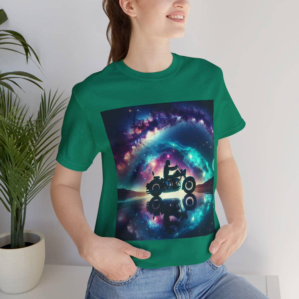 Galactic Biker Tee: Cosmic Shirt, Trendy Apparel