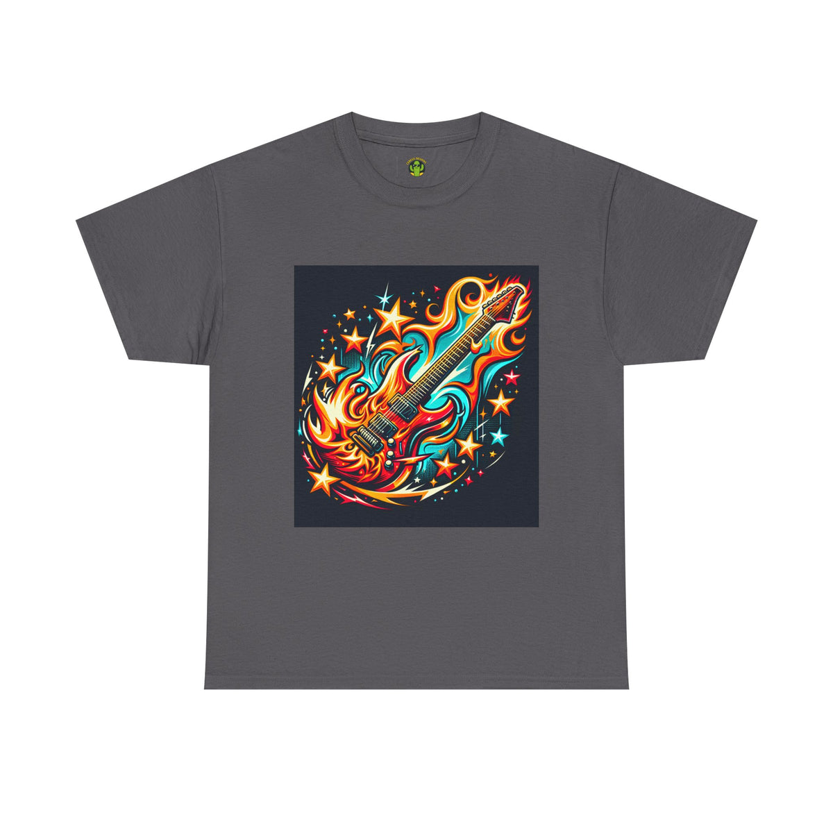 Flame Guitar Unisex Heavy Cotton Tee - Retro Rock Vibe Shirt