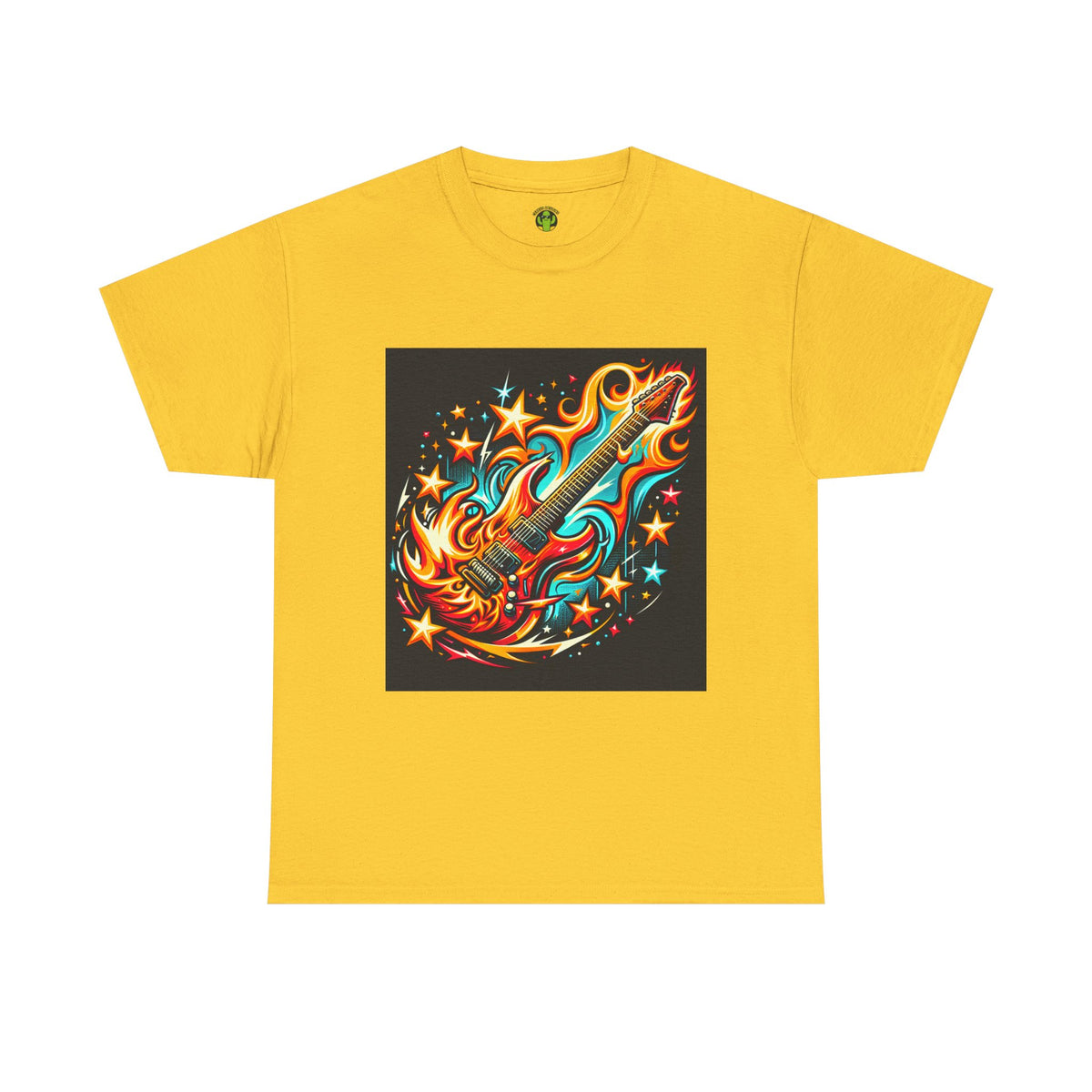 Flame Guitar Unisex Heavy Cotton Tee - Retro Rock Vibe Shirt
