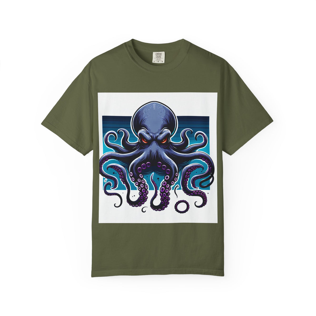 Ocean-Inspired Unisex Garment-Dyed T-Shirt with Octopus Design