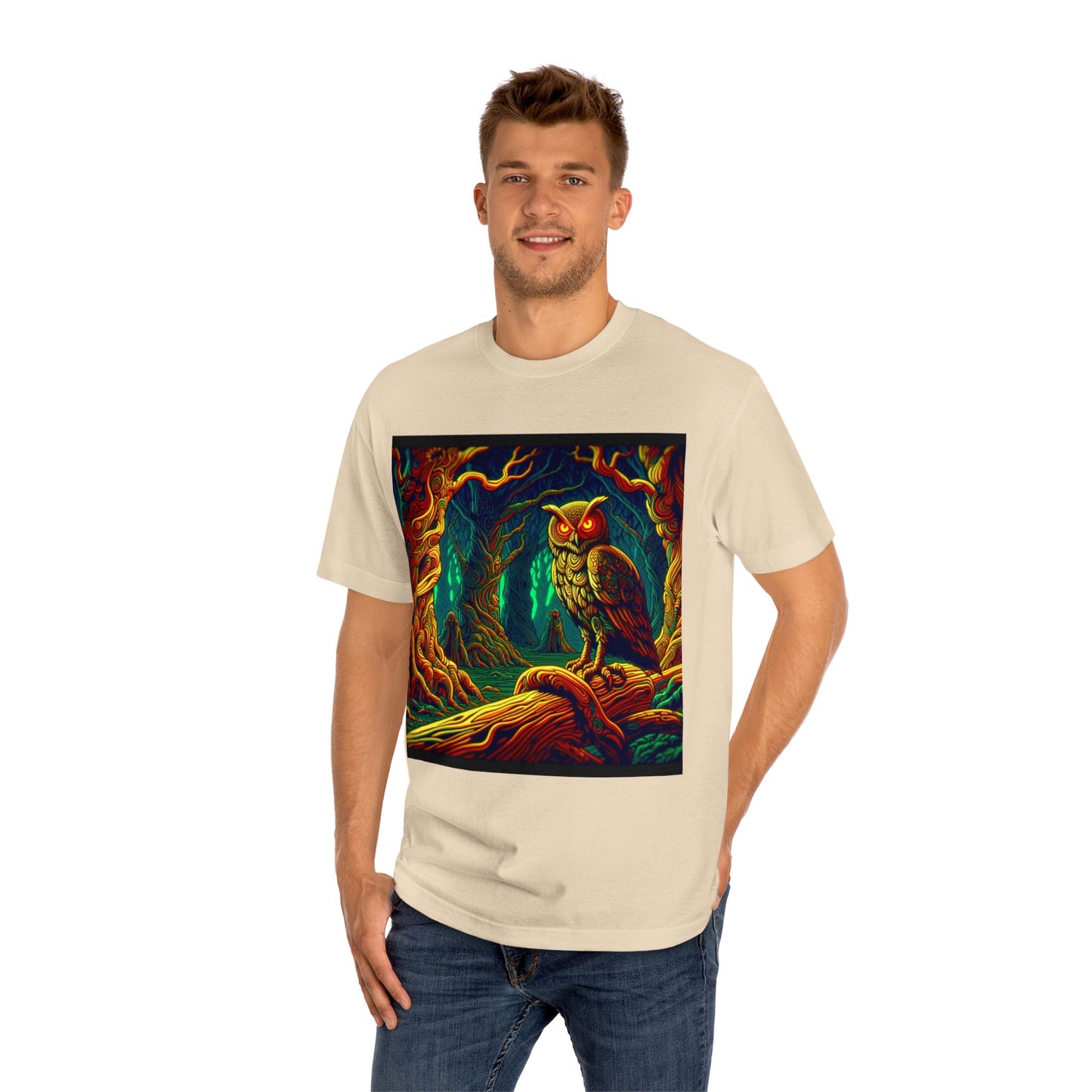 Vibrant Owl Unisex Tee - Artful Forest Design, Nature Lover Gift, Graphic Tee for Events, Eco-Friendly Fashion, Unique Art Apparel