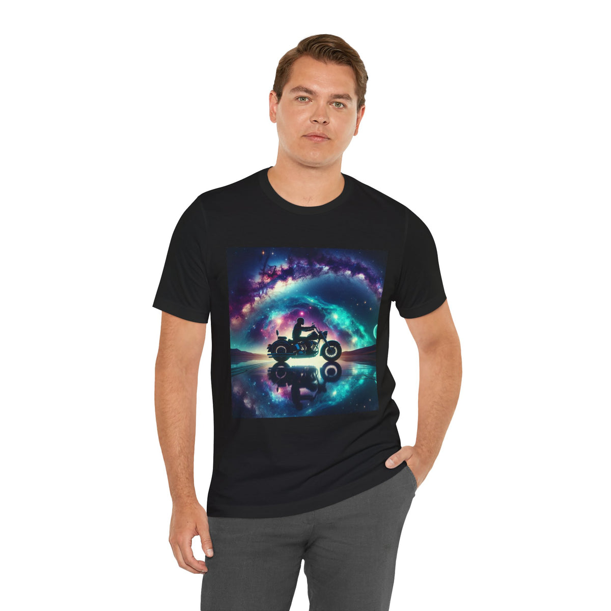 Galactic Biker Tee: Cosmic Shirt, Trendy Apparel