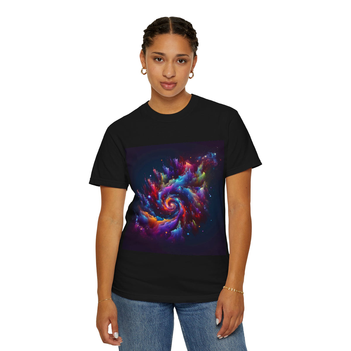 Cosmic Swirl Garment-Dyed T-Shirt – Vibrant Space Design for Sci-Fi Lovers
