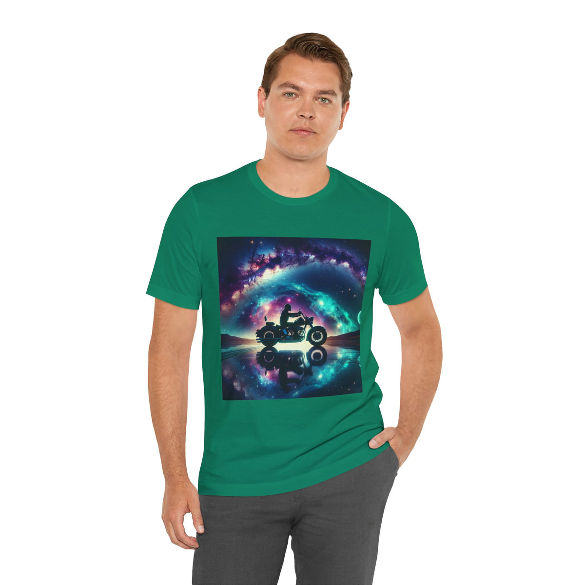 Galactic Biker Tee: Cosmic Shirt, Trendy Apparel