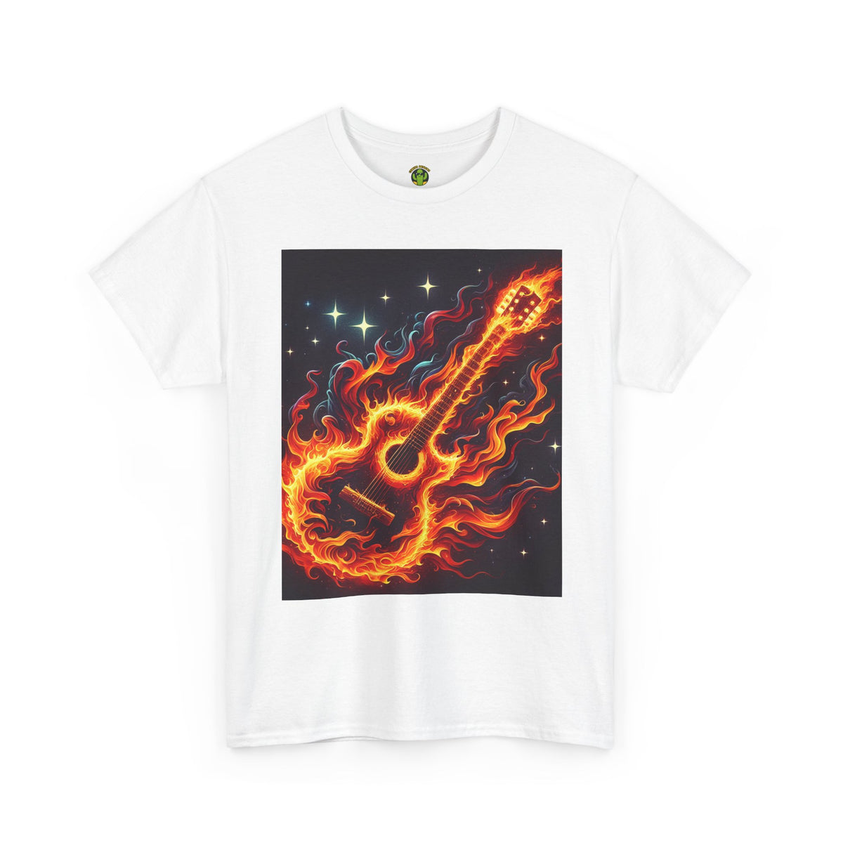 Flaming Guitar Heavy Cotton Tee – Perfect for Music Lovers