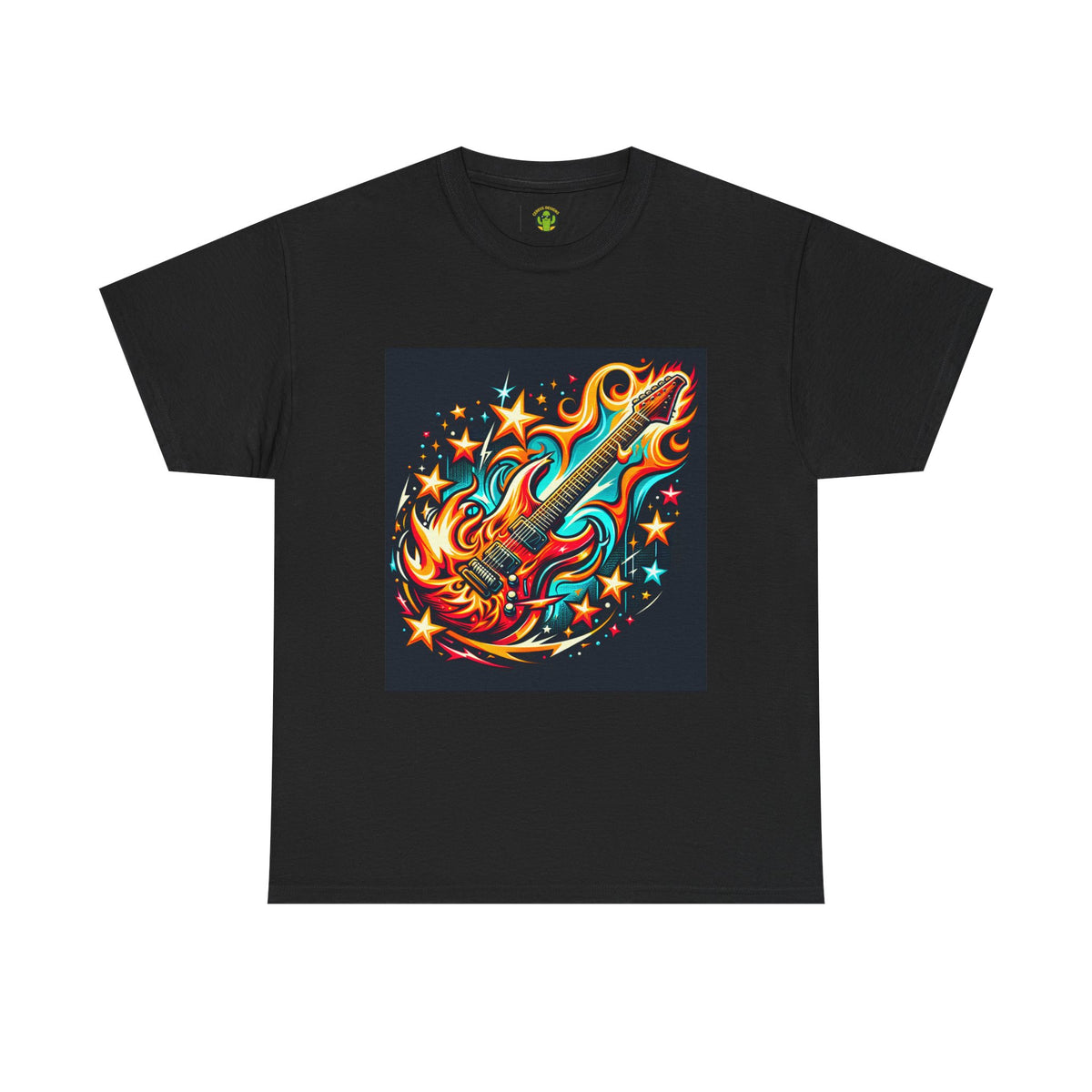 Flame Guitar Unisex Heavy Cotton Tee - Retro Rock Vibe Shirt