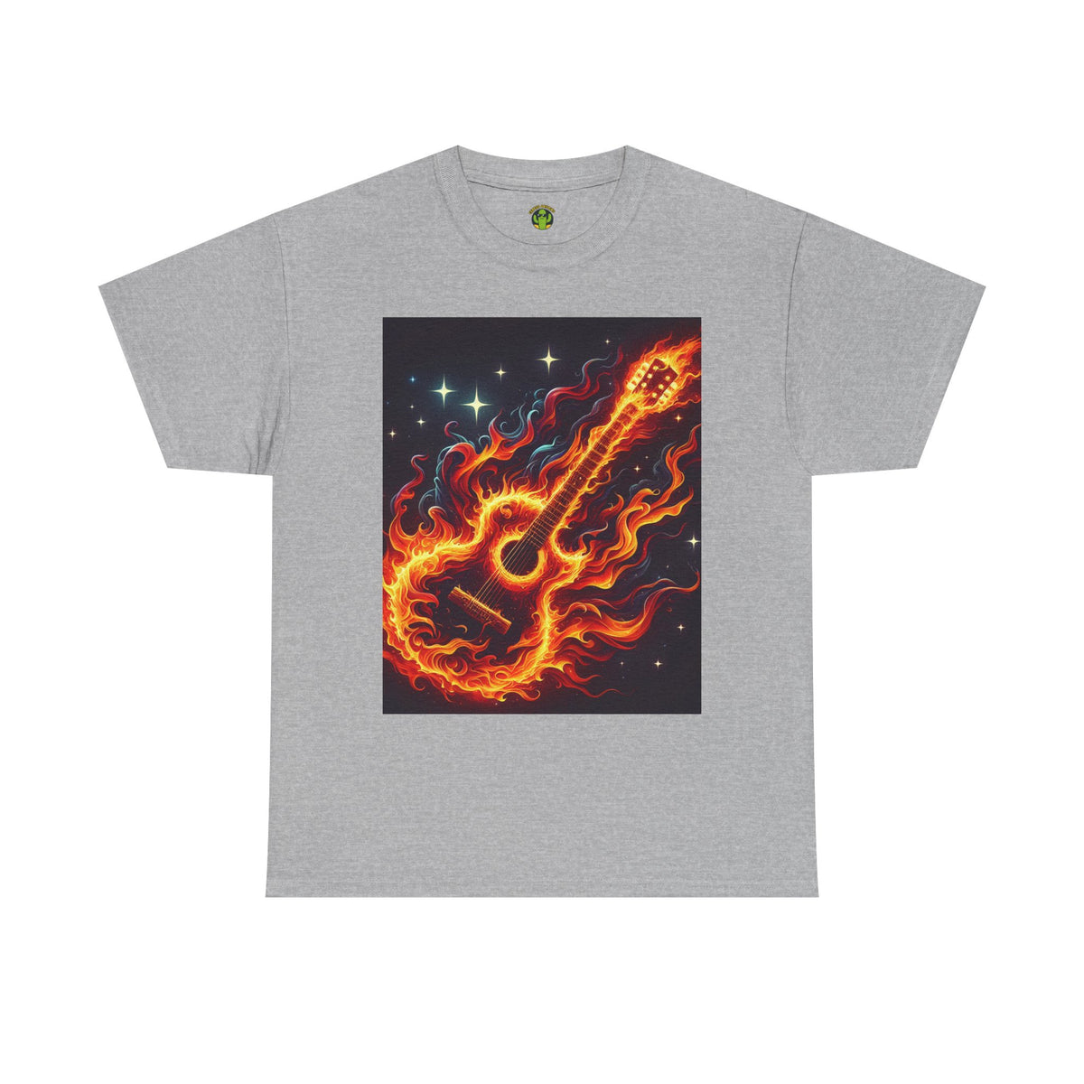 Flaming Guitar Heavy Cotton Tee – Perfect for Music Lovers