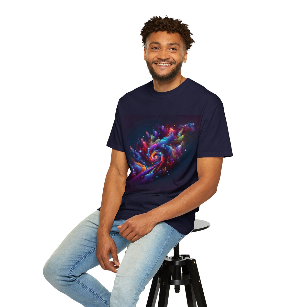Cosmic Swirl Garment-Dyed T-Shirt – Vibrant Space Design for Sci-Fi Lovers