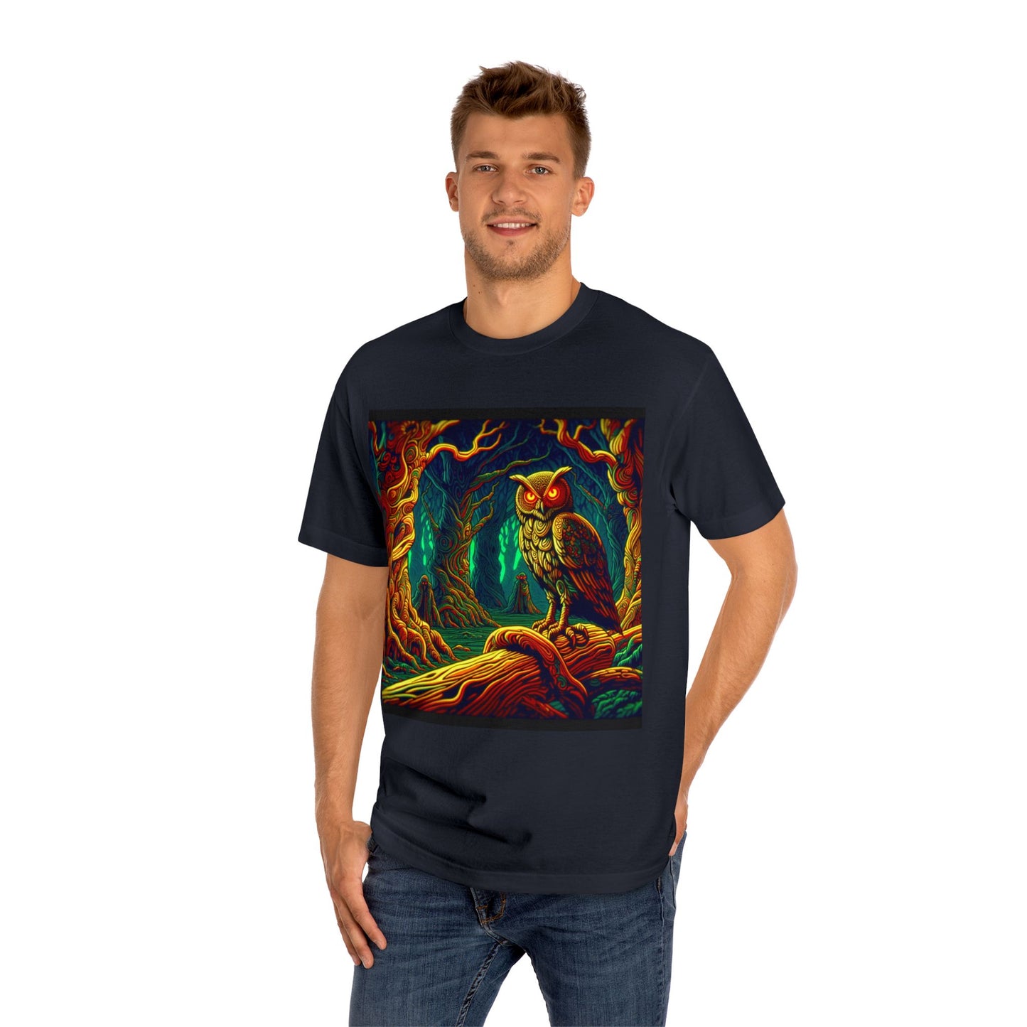 Vibrant Owl Unisex Tee - Artful Forest Design, Nature Lover Gift, Graphic Tee for Events, Eco-Friendly Fashion, Unique Art Apparel