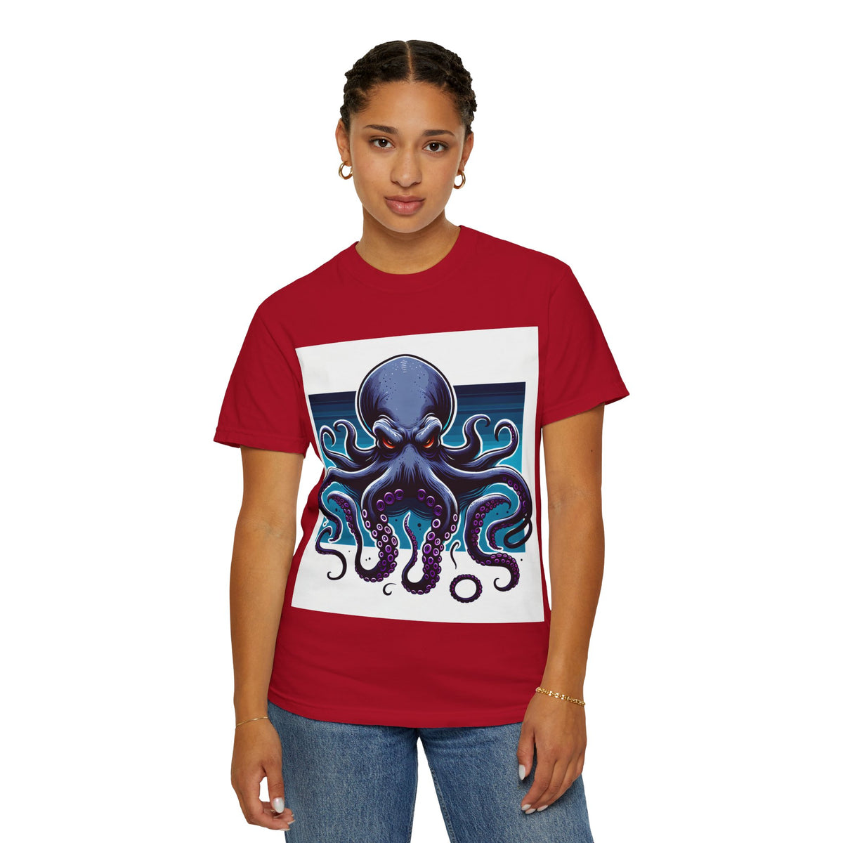 Ocean-Inspired Unisex Garment-Dyed T-Shirt with Octopus Design