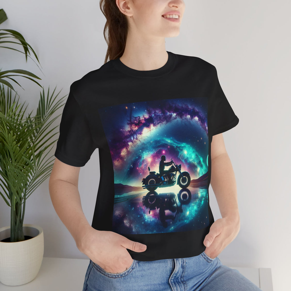 Galactic Biker Tee: Cosmic Shirt, Trendy Apparel