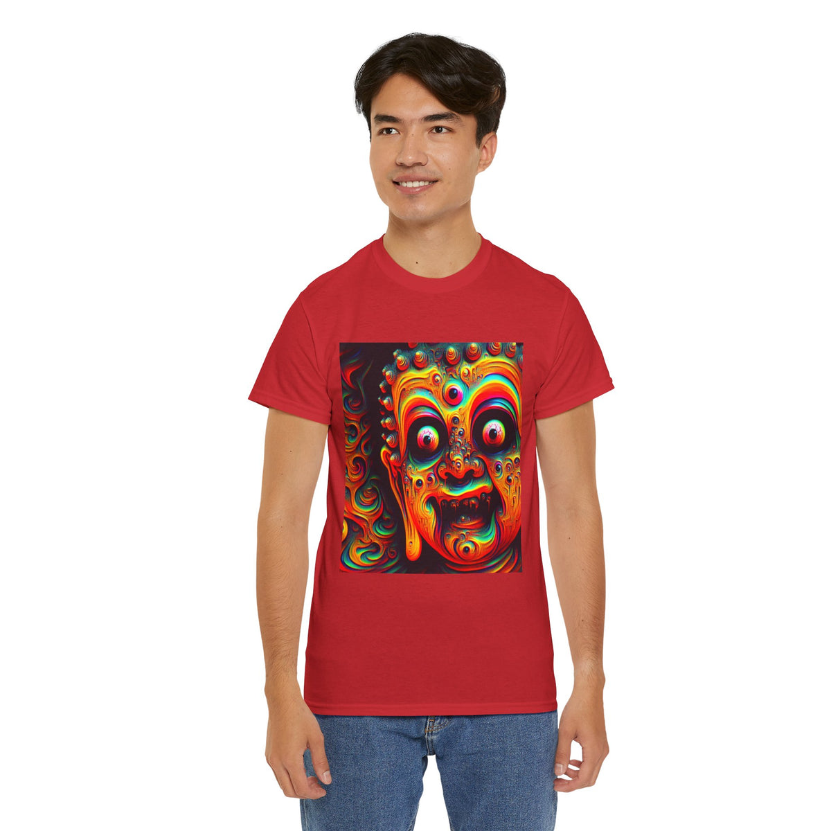 Vibrant Buddha Art Tee, Heavy Cotton T-Shirt, Unique Graphic Tee