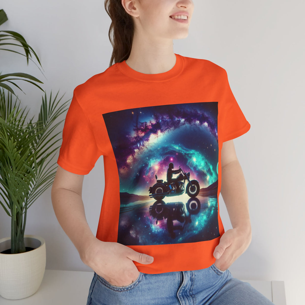 Galactic Biker Tee: Cosmic Shirt, Trendy Apparel