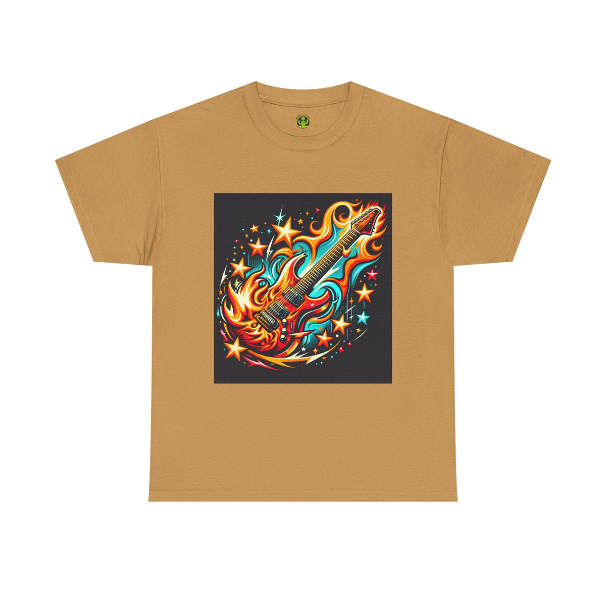Flame Guitar Unisex Heavy Cotton Tee - Retro Rock Vibe Shirt