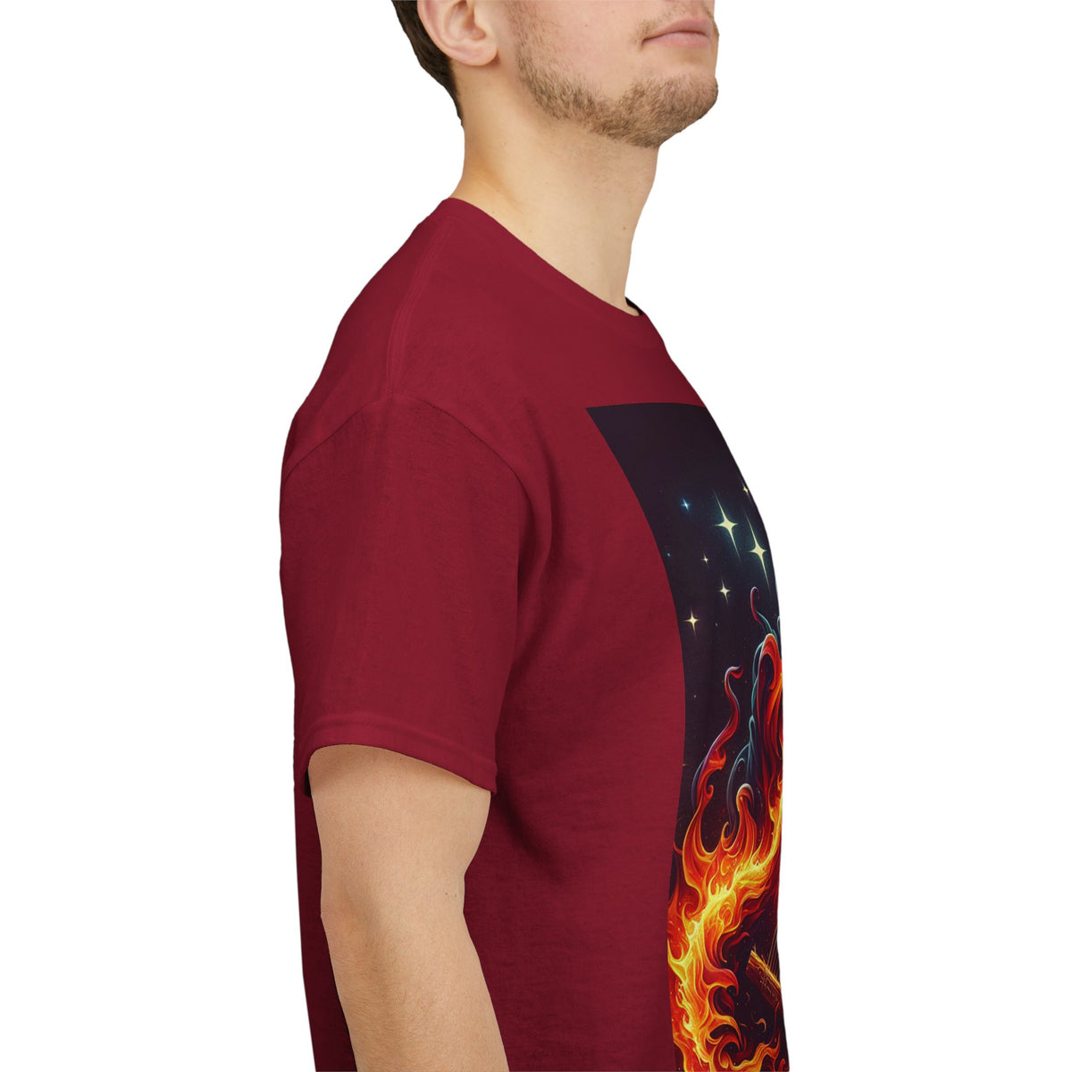 Flaming Guitar Heavy Cotton Tee – Perfect for Music Lovers