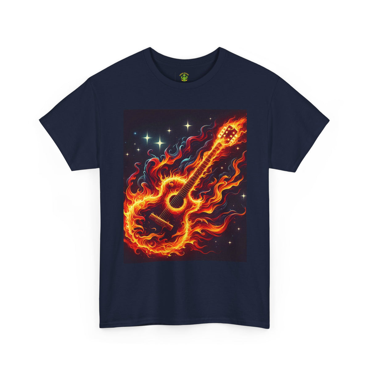 Flaming Guitar Heavy Cotton Tee – Perfect for Music Lovers
